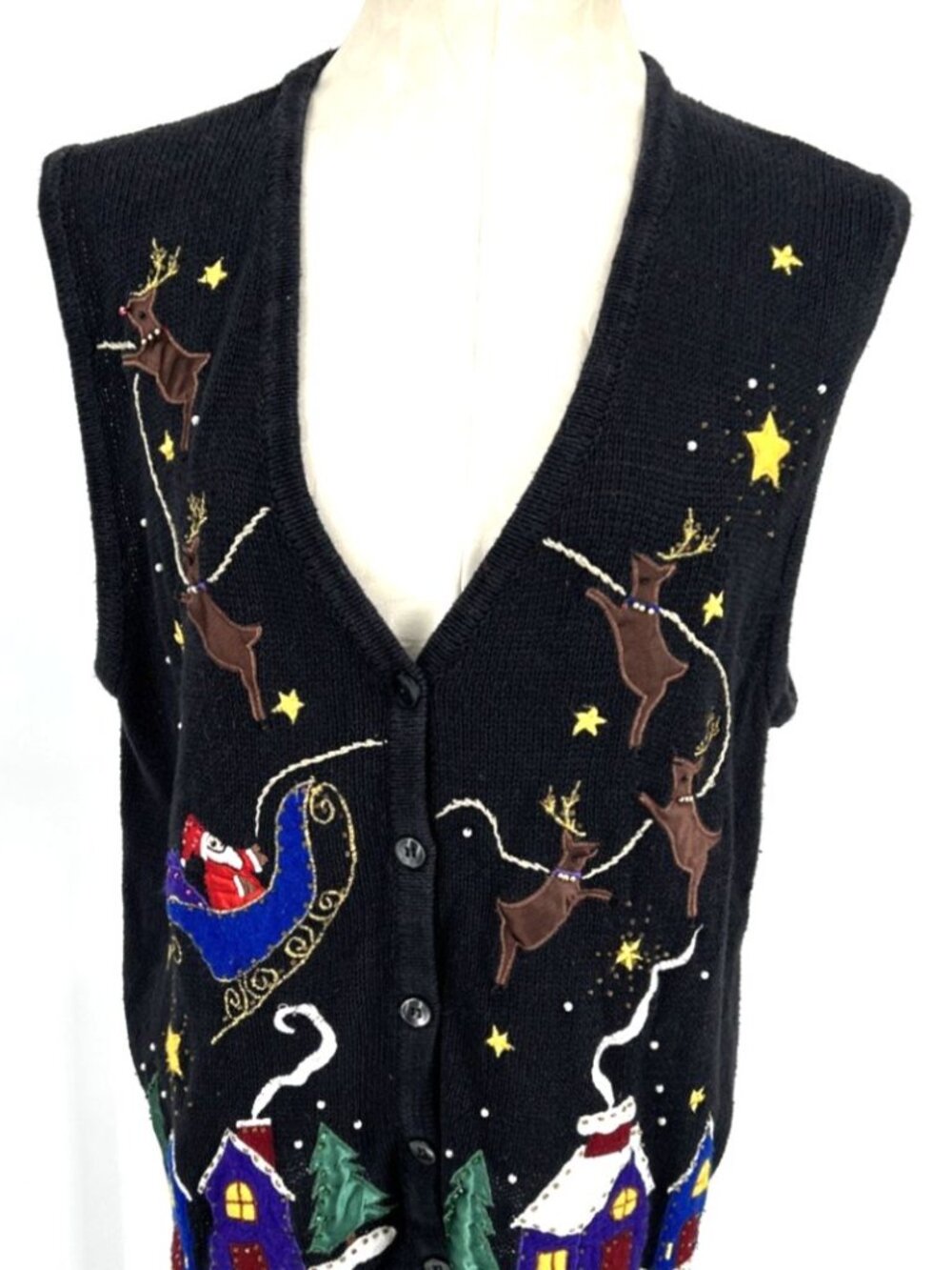 Bobbie Brooks Womens Embroidered Christmas Sweater Vest Size XL